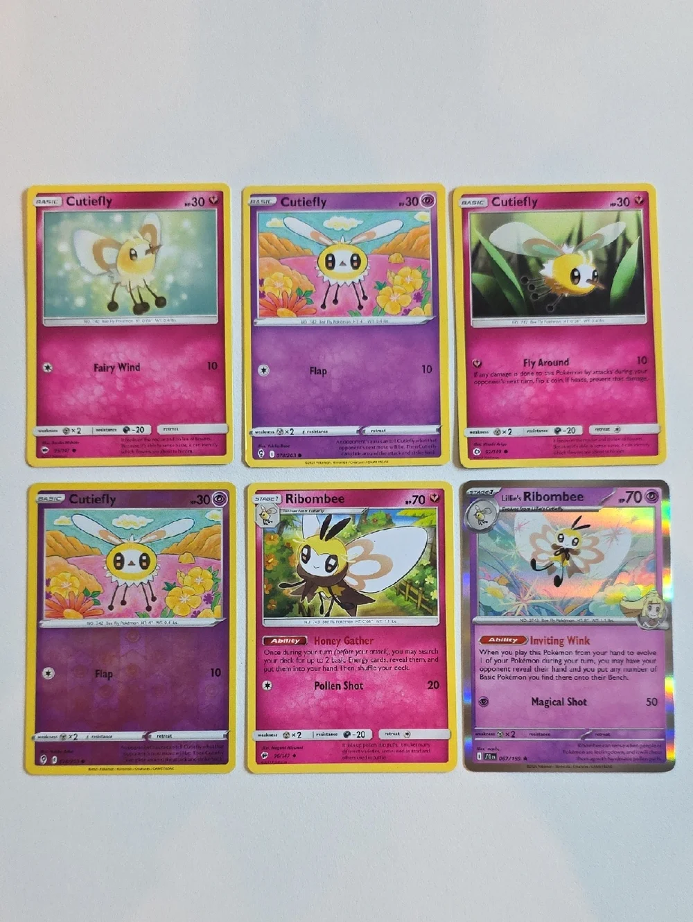 Pokemon Cutiefly, Ribombee, And Lillie's Ribombee Trading Cards